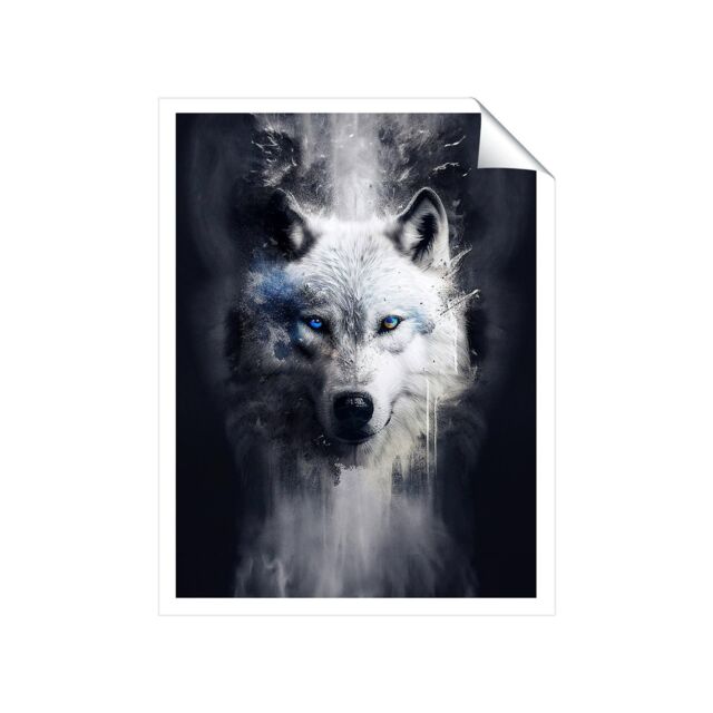 "Warren Reed - Designer White Wolf Face Splashart Dark Backgrouns Unframed Art Print - Size: W24"" x H36""" - image 1