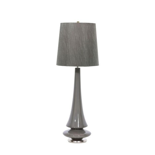 Loops Table Lamp Mid Grey Glaze Dark Grey Faux Silk Shade Grey LED E27 60W - image 1