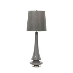 Loops Table Lamp Mid Grey Glaze Dark Grey Faux Silk Shade Grey LED E27 60W - thumbnail 1