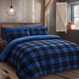 Velosso Check Teddy Warm & Cosy Duvet Cover & Pillowcase Set in Blue - Size: Single - thumbnail 1