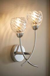 ValueLights Reyka Chrome 2 Way Swirl Glass Wall Light in Metallic Silver