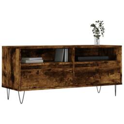 Berkfield Home TV Cabinet Smoked Oak 100x34.5x44.5 cm Engineered Wood in Brown - thumbnail 3