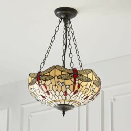 Loops Tiffany Glass Hanging Ceiling Pendant Light Bronze & Dragonfly Lamp Shade i00105 in Clear - thumbnail 4