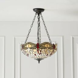 Loops Tiffany Glass Hanging Ceiling Pendant Light Bronze & Dragonfly Lamp Shade i00105 in Clear - thumbnail 5