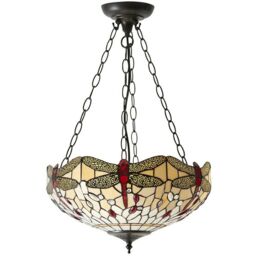 Loops Tiffany Glass Hanging Ceiling Pendant Light Bronze & Dragonfly Lamp Shade i00105 in Clear