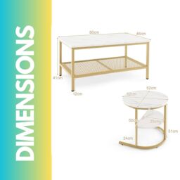 Pirlo Plush Faux Marble 2PC Nesting Tables Set Living Room Furniture in Gold - thumbnail 6