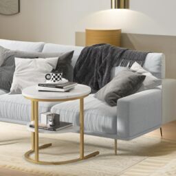 Pirlo Plush Faux Marble 2PC Nesting Tables Set Living Room Furniture in Gold - thumbnail 5
