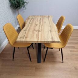 KOSY KOALA Modern Dining Table with 4 Mustard Gem pattern Faux Leather Chairs - thumbnail 2