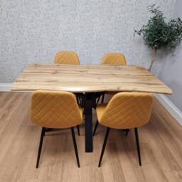 KOSY KOALA Modern Dining Table with 4 Mustard Gem pattern Faux Leather Chairs - thumbnail 6