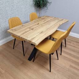 KOSY KOALA Modern Dining Table with 4 Mustard Gem pattern Faux Leather Chairs - thumbnail 8