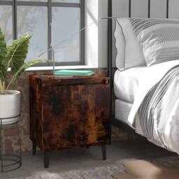 Berkfield Home Bed Cabinets with Metal Legs 2 pcs Smoked Oak 40x30x50 cm in Brown - Size: 40 x 30 x 50 cm - thumbnail 2