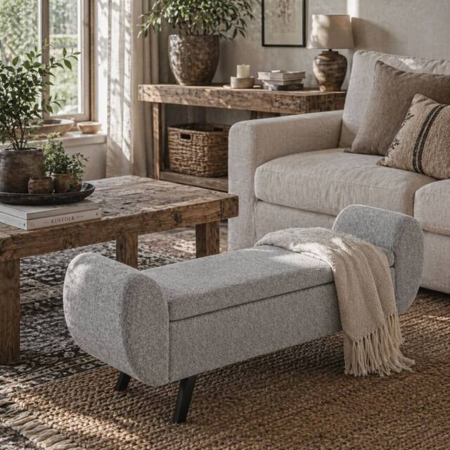 Wyld Haus Nesama Linen Look Dark Grey Storage Bench with Armrests - image 1