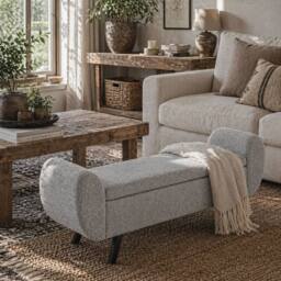 Wyld Haus Nesama Linen Look Dark Grey Storage Bench with Armrests