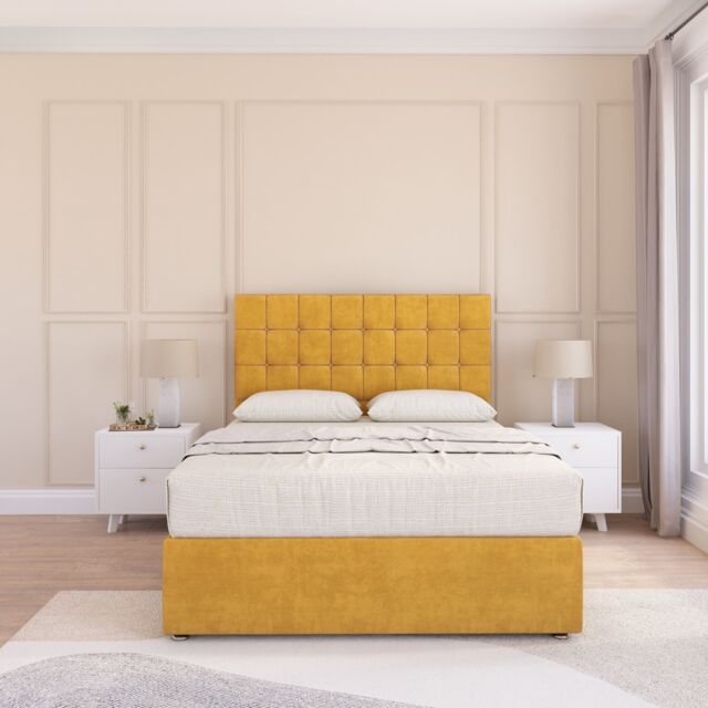 "Sloomy Alabama Plush Bed Set With No Drawers Mattress & 26"" Headboard in Gold - Size: Small Double" - image 1