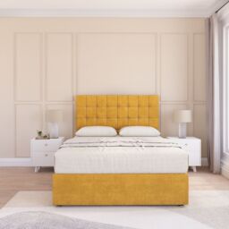 "Sloomy Alabama Plush Bed Set With No Drawers Mattress & 26"" Headboard in Gold - Size: Small Double" - thumbnail 1