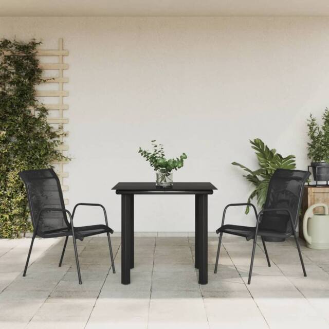 Berkfield Home 3 Piece Garden Dining Set Black Steel & Textilene - image 1