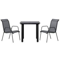 Berkfield Home 3 Piece Garden Dining Set Black Steel & Textilene - thumbnail 2