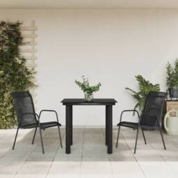 Berkfield Home 3 Piece Garden Dining Set Black Steel & Textilene - thumbnail 1