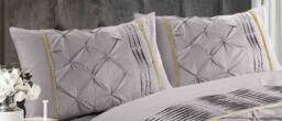 Homes-Linen Luxury Eleanor Pintuck Stripes Duvet Cover Set in Silver - Size: Super King - thumbnail 2