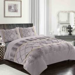 Homes-Linen Luxury Eleanor Pintuck Stripes Duvet Cover Set in Silver - Size: Super King - thumbnail 1