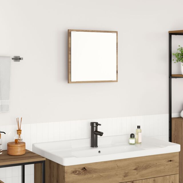 Berkfield Home LED Bathroom Mirror Artisan Oak 40x8.5x37 cm Engineered Wood - image 1