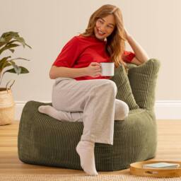 icon Noa Bean Bag Recliner, Jumbo Cord in Green - thumbnail 2