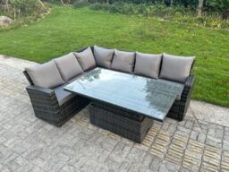 Fimous Outdoor Corner Sofa Garden Furniture High Back Sofa Height Adjustable Table 6 Seater in Dark Grey - thumbnail 2