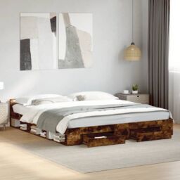 Berkfield Home Bed Frame with Drawers without Mattress Smoked Oak 180x200 cm Super King in Brown - thumbnail 1
