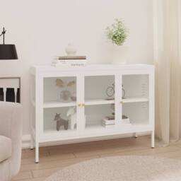 Berkfield Home Sideboard White 105x35x70 cm Steel & Glass - Size: 105 x 35 x 70 cm
