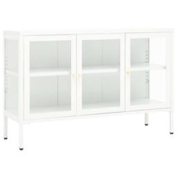 Berkfield Home Sideboard White 105x35x70 cm Steel & Glass - Size: 105 x 35 x 70 cm - thumbnail 2