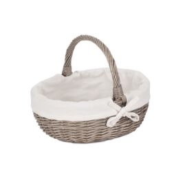 Red Hamper Cotton Lined Antique Wash Shopping Basket in White - Size: Large