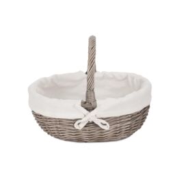 Red Hamper Cotton Lined Antique Wash Shopping Basket in White - Size: Large - thumbnail 2