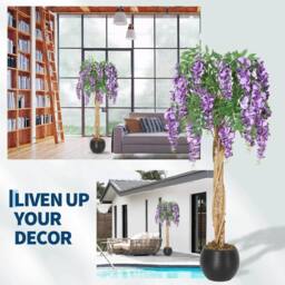 VOGREX 4FT Artificial Purple Blossom Tree Lifelike Faux Plant Mossy Boughs - thumbnail 4