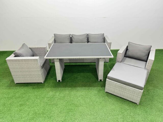 Fimous Patio Garden Furniture Sets with Dining Table Big Stool in Light Grey - image 1