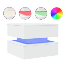 Berkfield Home Coffee Table with LED Lights White 50x50x40 cm - Size: 50 x 50 x 40 cm - thumbnail 2