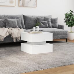 Berkfield Home Coffee Table with LED Lights White 50x50x40 cm - Size: 50 x 50 x 40 cm - thumbnail 4