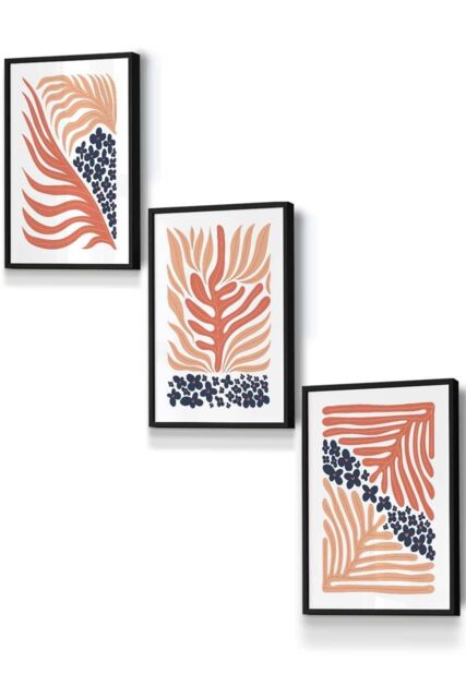 ARTZE Framed Blue & Pink Boho Abstract Floral Framed Wall Art - Small in Black - Size: W33 cm x H45 cm x D20mm - image 1