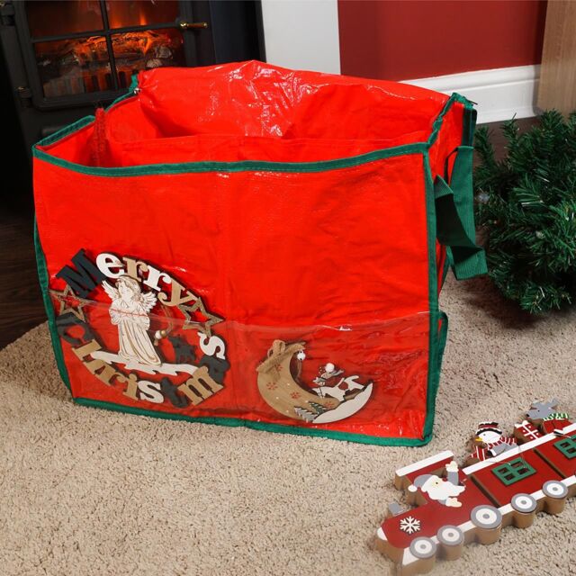 mysmartbuy Storage Bag with Side Pouch, Carry Handles, Zipper & 3 Compartments - Store Clothes, Festive Christmas Decorations, Toys, Crafts in Red - image 1