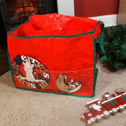 mysmartbuy Storage Bag with Side Pouch, Carry Handles, Zipper & 3 Compartments - Store Clothes, Festive Christmas Decorations, Toys, Crafts in Red - thumbnail 1