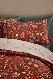 Catherine Lansfield 'Enchanted Twilight Animals' Reversible Duvet Cover Set in Burnt Orange - Size: Single - thumbnail 3