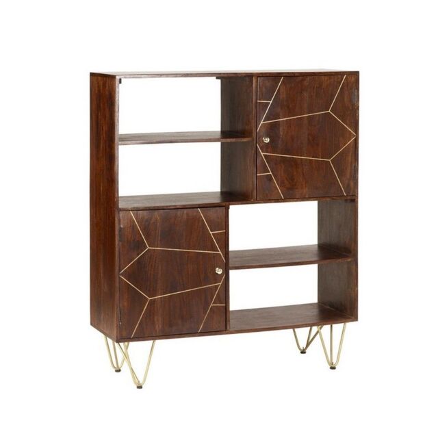 Indian Hub Dark Gold Display Cabinet - Solid Mango Wood - L40 x W120 x H135 cm in Brown - image 1