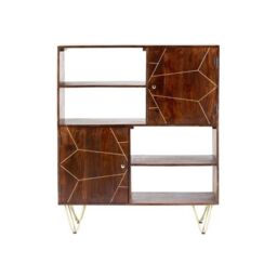 Indian Hub Dark Gold Display Cabinet - Solid Mango Wood - L40 x W120 x H135 cm in Brown - thumbnail 2