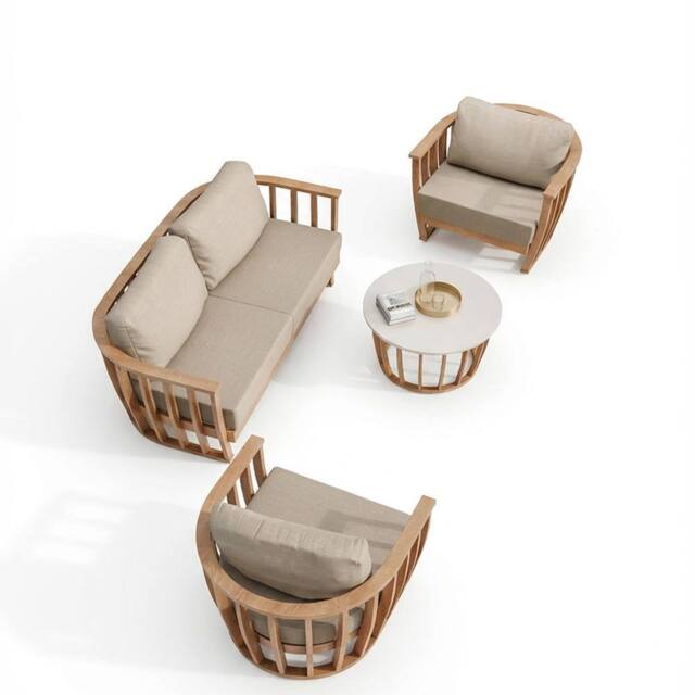 Royalcraft LUCCA 5-Seater Teak-Effect Aluminium Lounging Set with Coffee Table in Natural - image 1