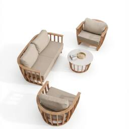 Royalcraft LUCCA 5-Seater Teak-Effect Aluminium Lounging Set with Coffee Table in Natural