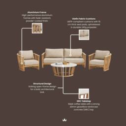 Royalcraft LUCCA 5-Seater Teak-Effect Aluminium Lounging Set with Coffee Table in Natural - thumbnail 8