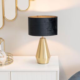 ValueLights Jax Antique Brass Dimmable Touch Table Lamp with Velvet Drum Shade with LED Bulb in Black
