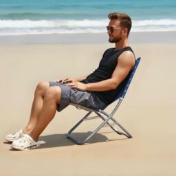 Gr8 Garden Portable Adult Blue Folding Beach Chair - thumbnail 4