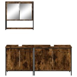 Berkfield Home Durable 3 Piece Bathroom Furniture Set Smoked Oak Engineered Wood in Brown - thumbnail 5