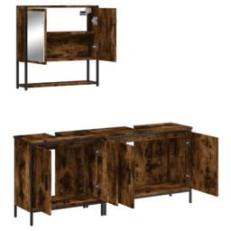 Berkfield Home Durable 3 Piece Bathroom Furniture Set Smoked Oak Engineered Wood in Brown - thumbnail 6