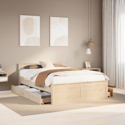 Berkfield Home Bed Frame without Mattress with Headboard 150x200 cm King Size Solid Wood Pine in Brown - thumbnail 1
